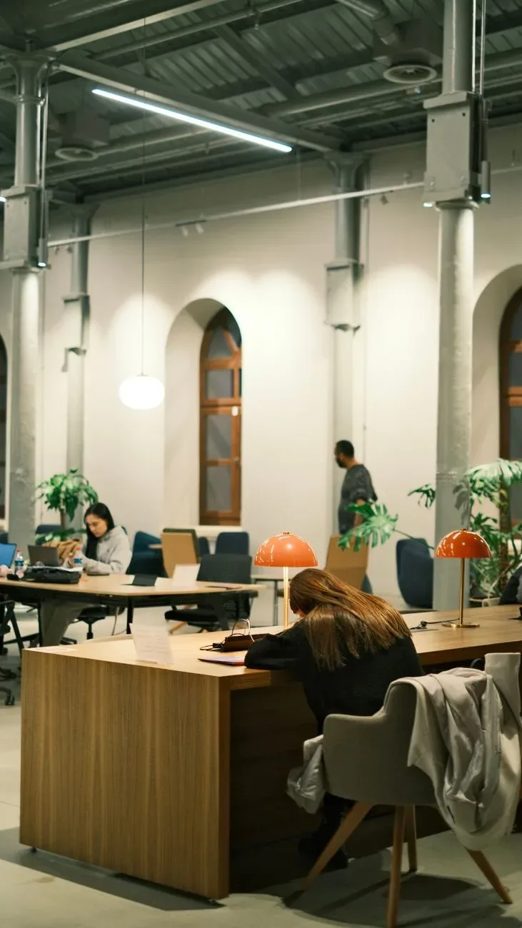 A team working together in an open office