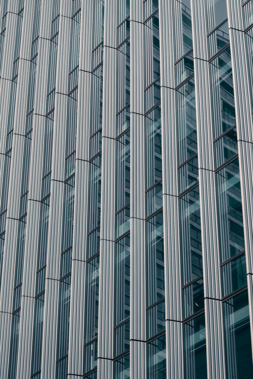 Vertical fins on a modern office tower facade